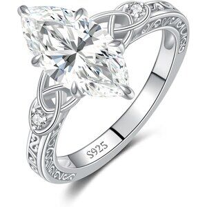 4CT Marquise Moissanite Celtic Knot Sterling Silver Ring Size 8